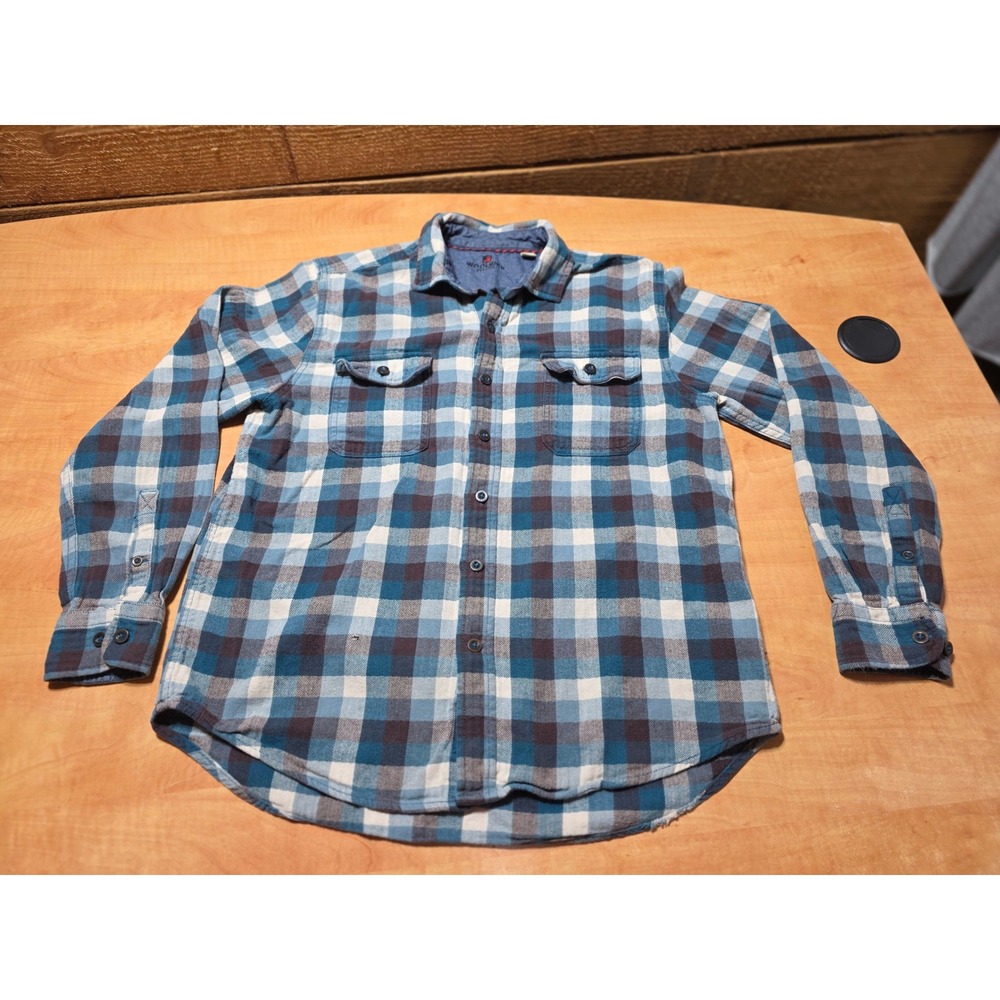Woolrich Blue Plaid Flannel Button Down Shirt Women Long Sleeve Pocketed Top M